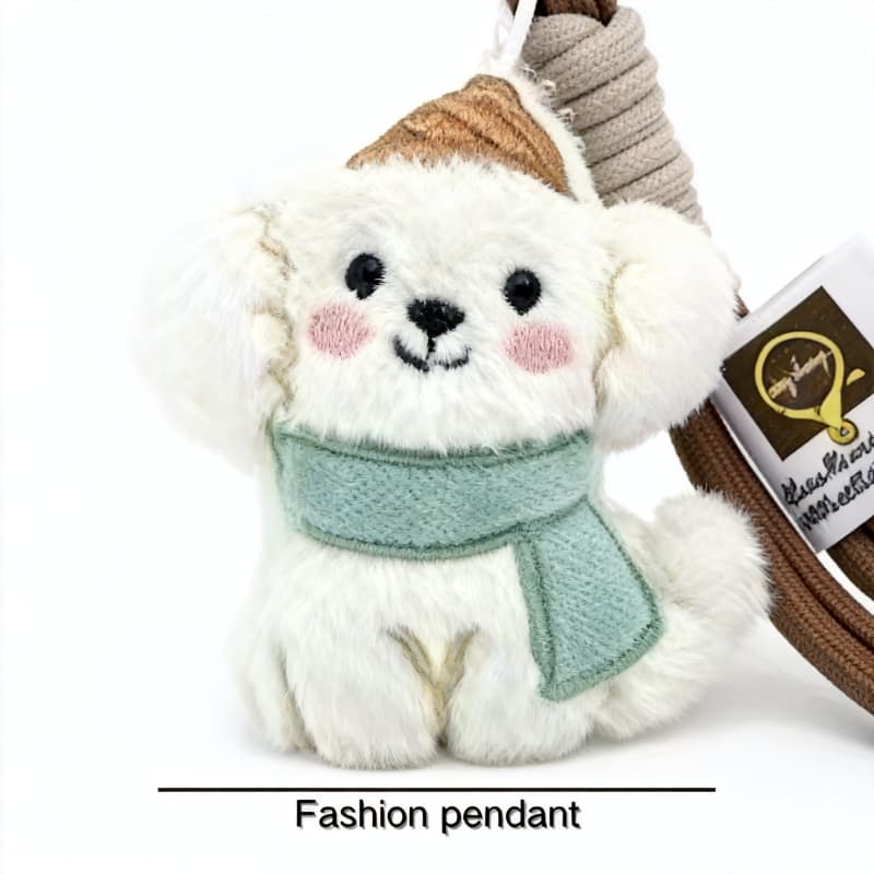 Bichon Frise plush dog keychain pendant, 3" cute smiling fluffy puppy design by ToyNeighbor.