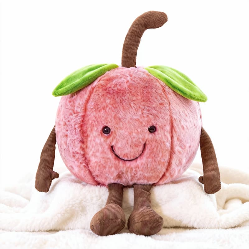 Cute smiling apple plushie with green stems and leaves, 13-23 inches, by ToyNeighbor, ideal for cuddling and decor.