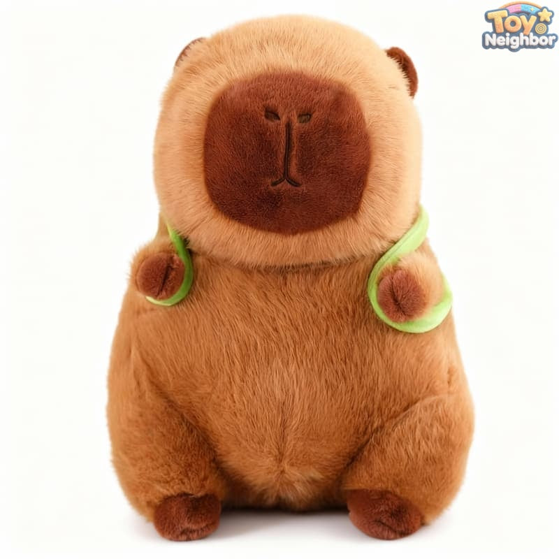 Cute 7.8" brown capybara plushie with a turtle bag by ToyNeighbor, showcasing its soft fur and adorable expression.