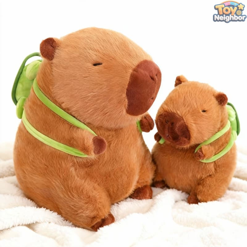 Cute 7.8" ToyNeighbor capybara plushie with turtle bag, showcasing soft brown fabric and adorable design.