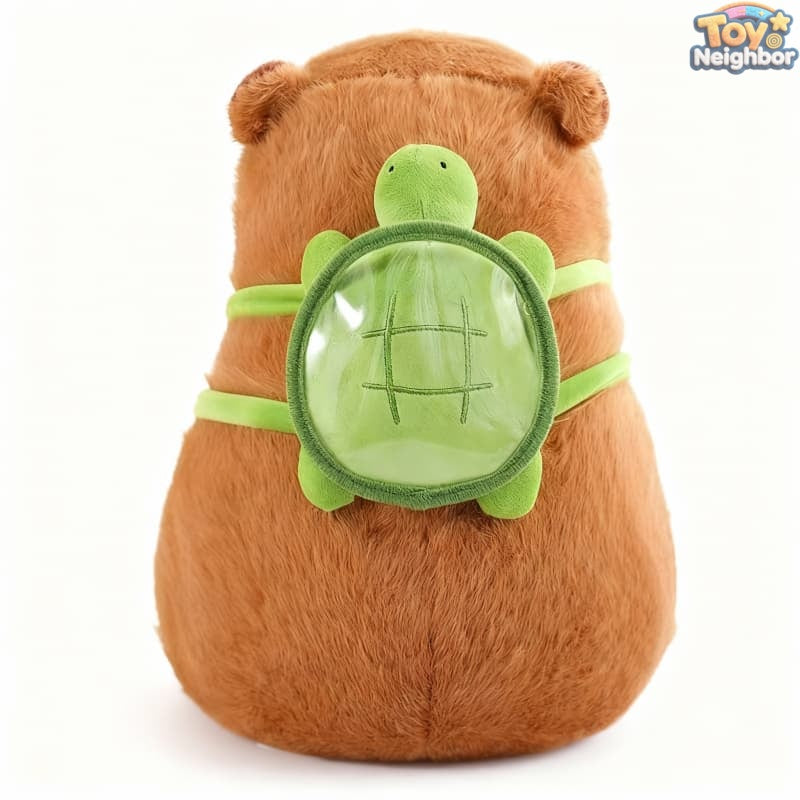 Cute 7.8" brown capybara plushie with a turtle bag by ToyNeighbor, showcasing its soft texture and adorable design.