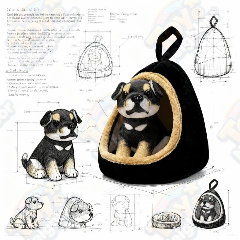 Rottweiler Plushie in Cozy Nest Set | 7" Soft Pet Bed Detachable Stuffed Animal