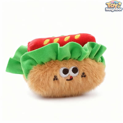 Soft stuffed hot dog plush pendant by ToyNeighbor, measuring 3.54 inches, featuring a cute and colorful design.