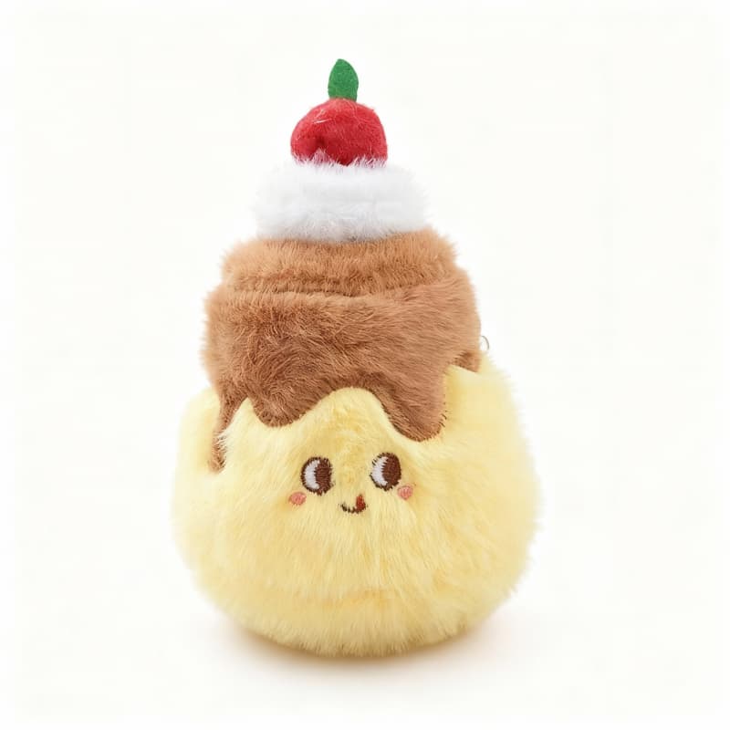 Caramel pudding plush pendant by ToyNeighbor, featuring a soft, adorable design with realistic food charm details.