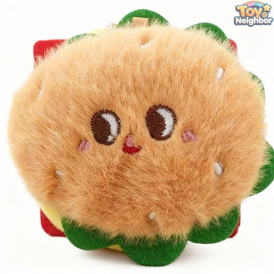 Soft 3.54" Little Hamburger Plush Pendant by ToyNeighbor, featuring smiling face and realistic fast-food design.