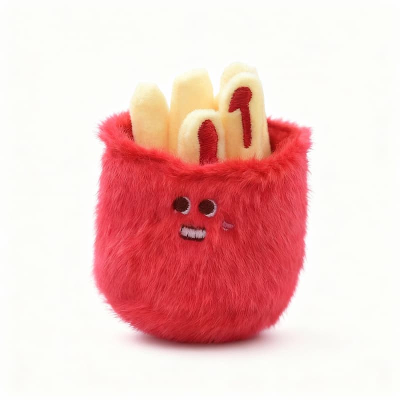 Soft red French fry plush pendant by ToyNeighbor, measuring 3.74 inches, showcasing its cute design and plush texture.