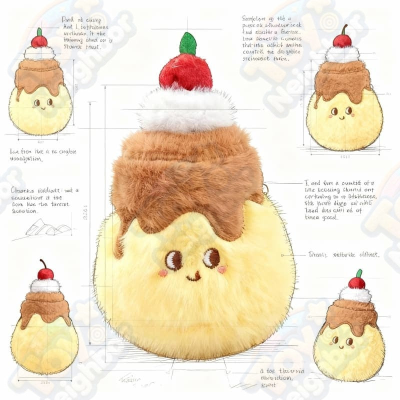 Caramel pudding plush pendant by ToyNeighbor, 5.31" soft stuffed food charm with adorable detailing and texture.