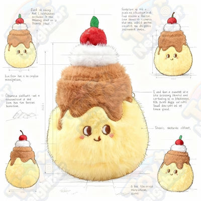 Caramel pudding plush pendant by ToyNeighbor, 5.31" soft stuffed food charm with adorable detailing and texture.
