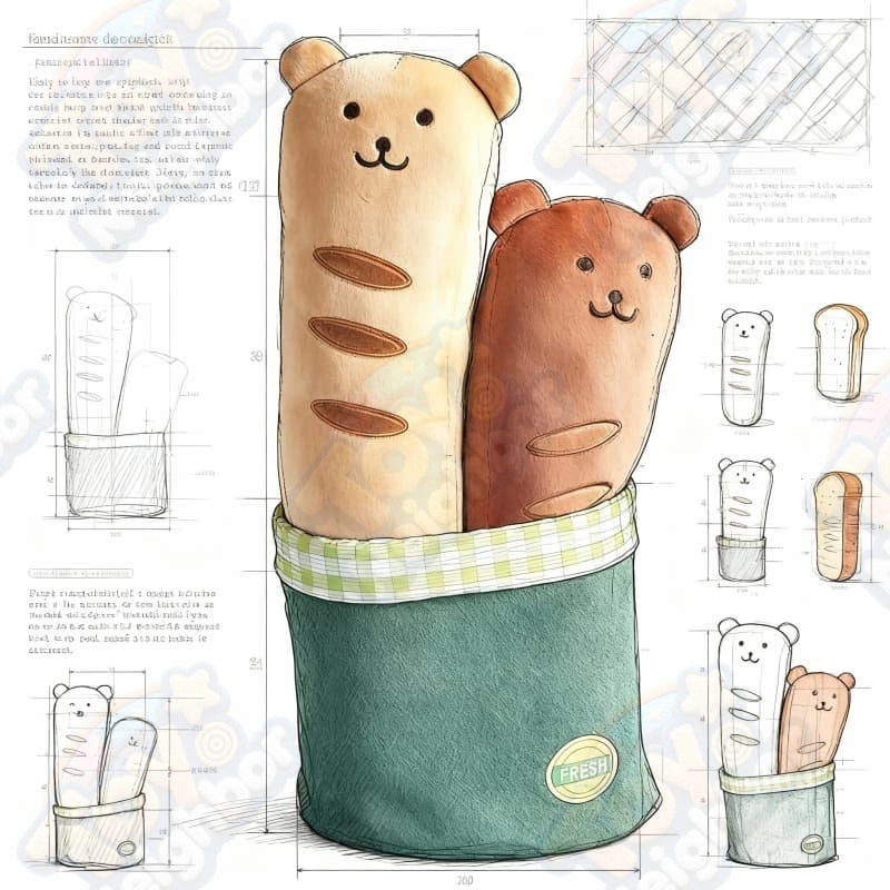 ToyNeighbor法棍熊 plushie, 52 cm tall, featuring a cute bear design with a baguette, perfect for cuddling.