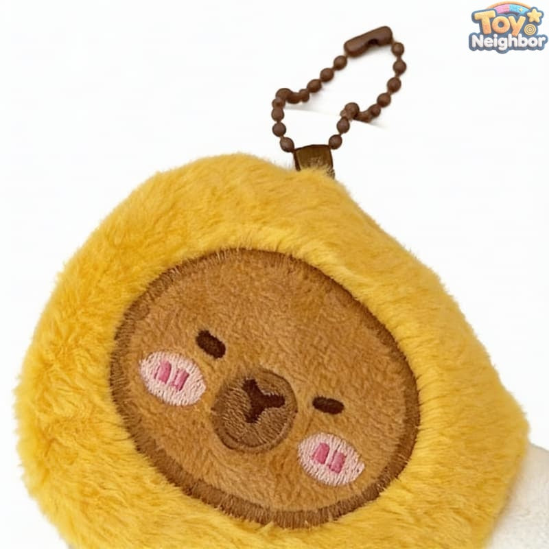 ToyNeighbor plushie set of 6 Capybara-themed hanging ornaments in various colors and designs.