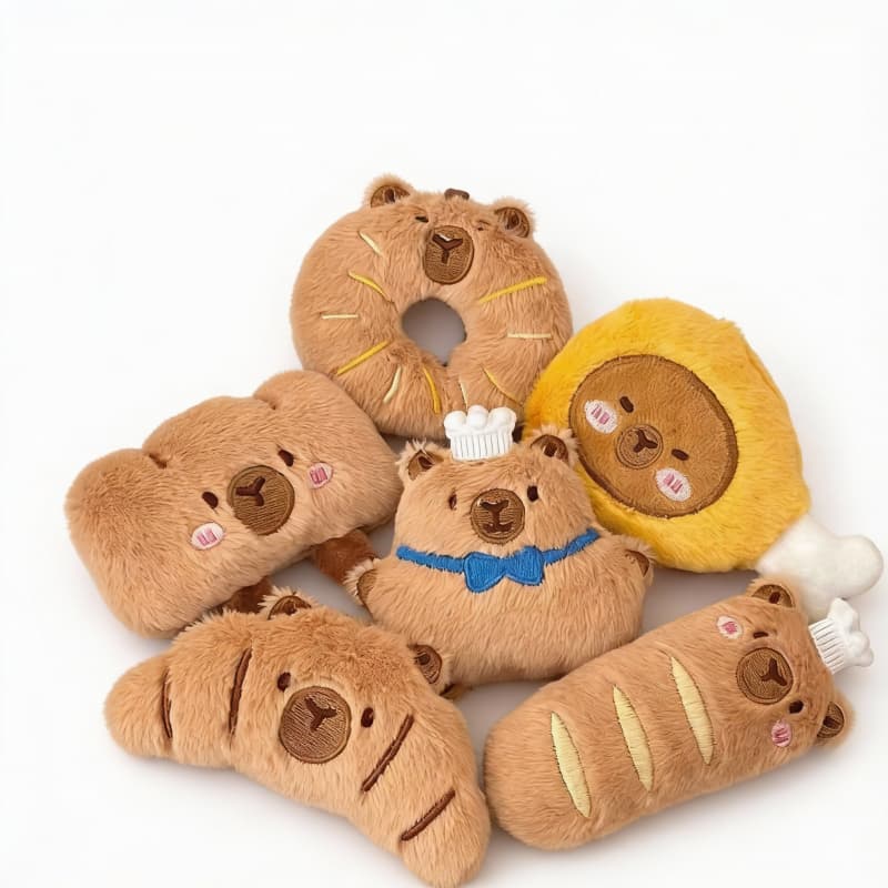 Plushie set of 6 Capybara characters from ToyNeighbor, featuring cute designs and soft textures for playful decor.
