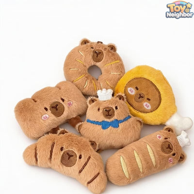 ToyNeighbor plushie set of 6 capybara-themed hanging decorations in various colors and cute expressions.