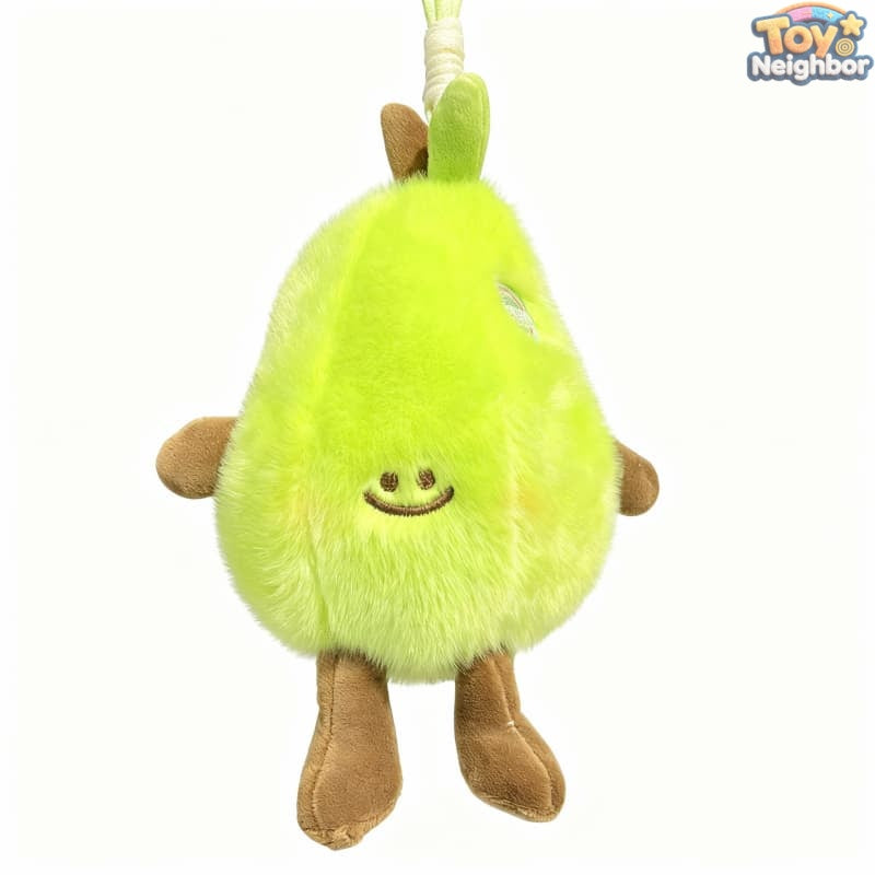 ToyNeighbor plushie fruit keychain hanging on a colorful background, featuring vibrant colors and soft texture.