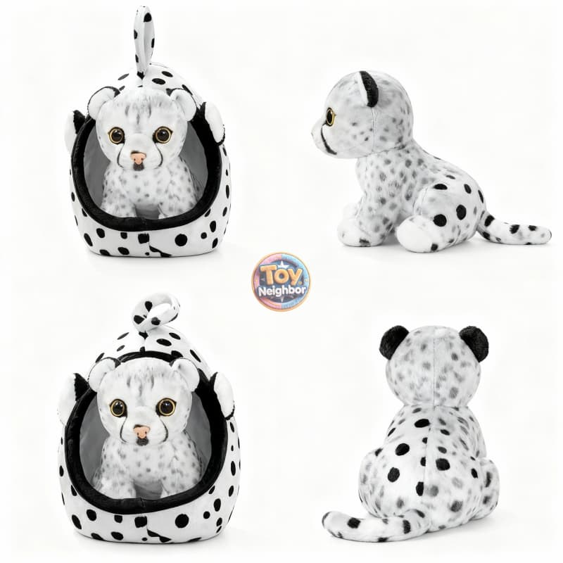 Snow Leopard Plushie in Cozy Nest | 7.1" Soft Pet Bed Detachable Stuffed Animal
