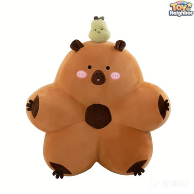 Capybara Plush Pillow with Pear | 19.7" Brown Stuffed Animal Pillow