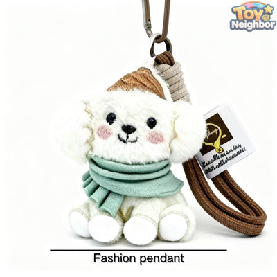 Cute Bichon Frise plush dog keychain, 3" fluffy puppy pendant with a smiling face by ToyNeighbor.