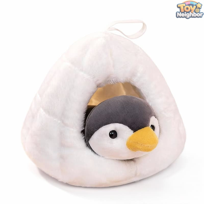 Soft ToyNeighbor plush penguin with igloo, 7.87 inches, showcasing a cute penguin nestled inside a cozy igloo.