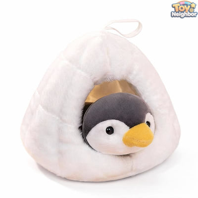 Soft ToyNeighbor plush penguin with igloo, 7.87 inches, showcasing a cute penguin nestled inside a cozy igloo.
