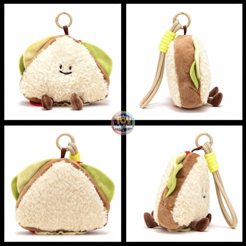 Kawaii 4" rice ball plush keychain with a smiley face, soft onigiri charm by ToyNeighbor, perfect for bags and accessories.