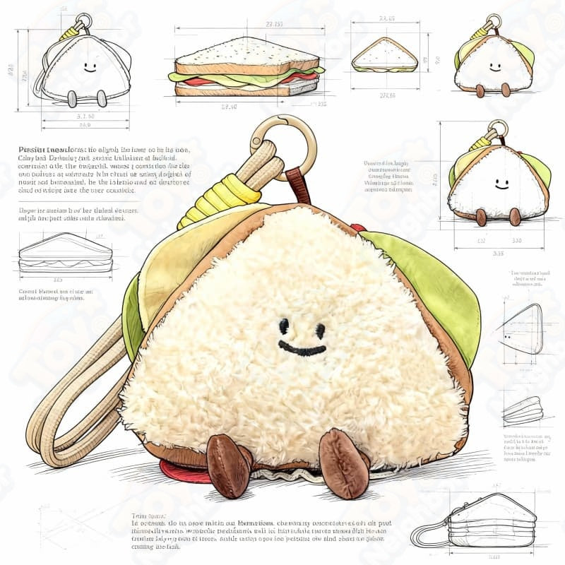 Kawaii 4" rice ball plush keychain with a smiley face, soft charm pendant from ToyNeighbor.