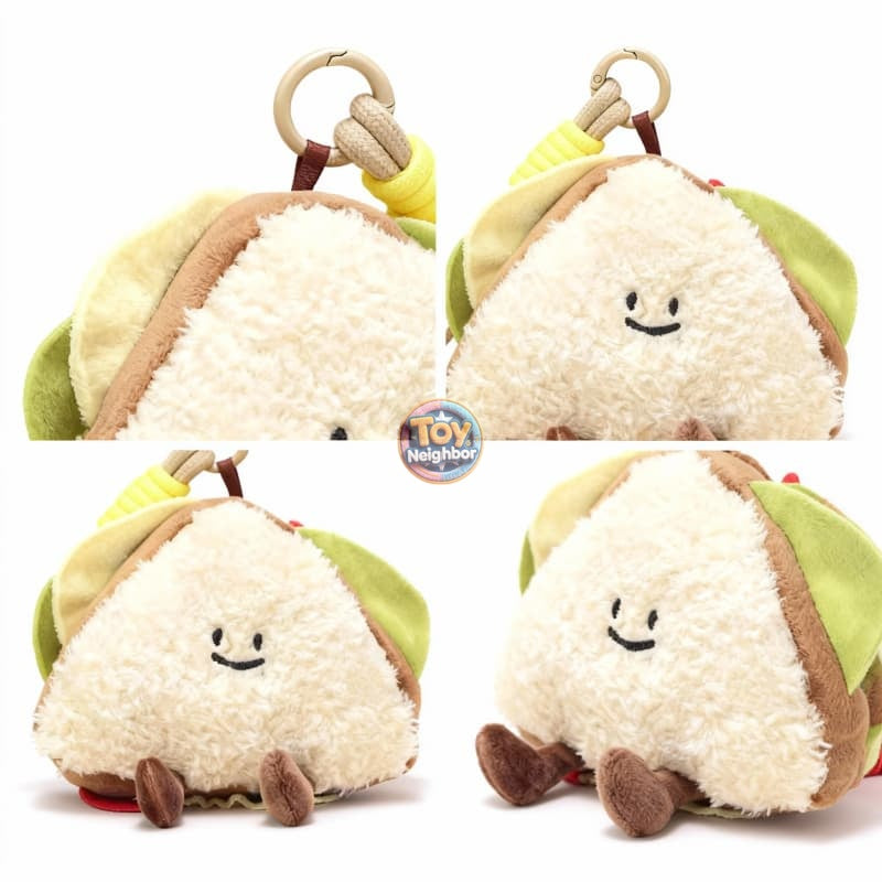 Kawaii 4" rice ball plush keychain with a smiley face, soft onigiri charm by ToyNeighbor, perfect for bags and keys.