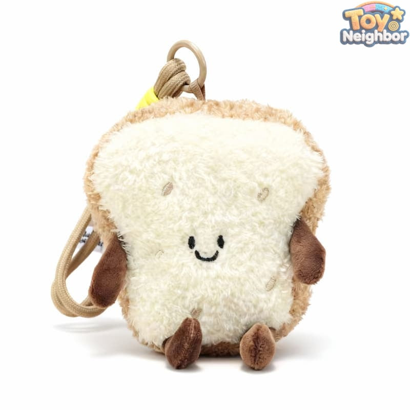 Cute 4" ToyNeighbor plush keychain featuring a smiling toast bread charm with a soft, cuddly texture.