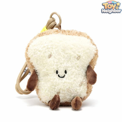 Cute 4" ToyNeighbor plush keychain featuring a smiling toast bread charm with a soft, cuddly texture.