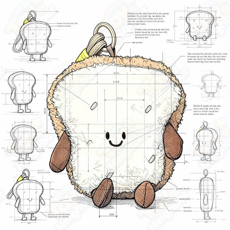 Cute smiling toast plush keychain by ToyNeighbor, 4" stuffed charm featuring soft fabric and adorable design.