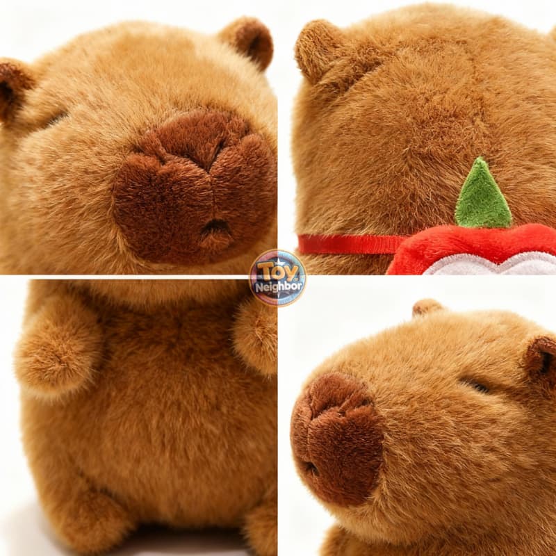 Brown capybara plushie with a detachable apple bag, 7.8 inches, by ToyNeighbor, showcasing its cute features and soft texture.