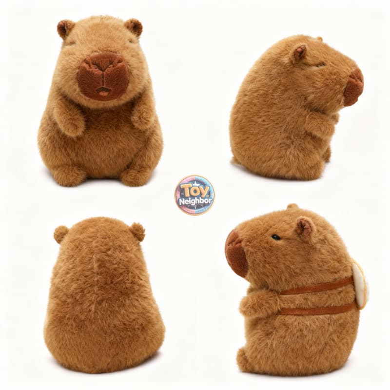 Brown capybara plushie sitting inside a peach bag, measuring 7.8 inches, from ToyNeighbor's cute stuffed animals collection.