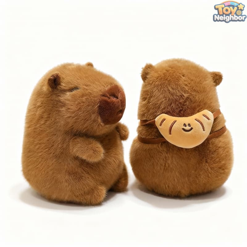 Brown capybara plushie from ToyNeighbor with a food backpack, featuring cute details and soft texture.