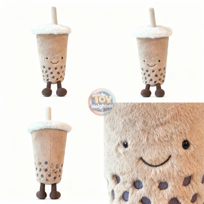 Soft plushie bubble tea pillow by ToyNeighbor, featuring cute boba design in 9 and 12-inch sizes.