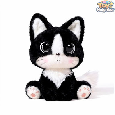 Black and white cat plushie by ToyNeighbor, measuring 9.84 inches, featuring soft fur and a cute expression.