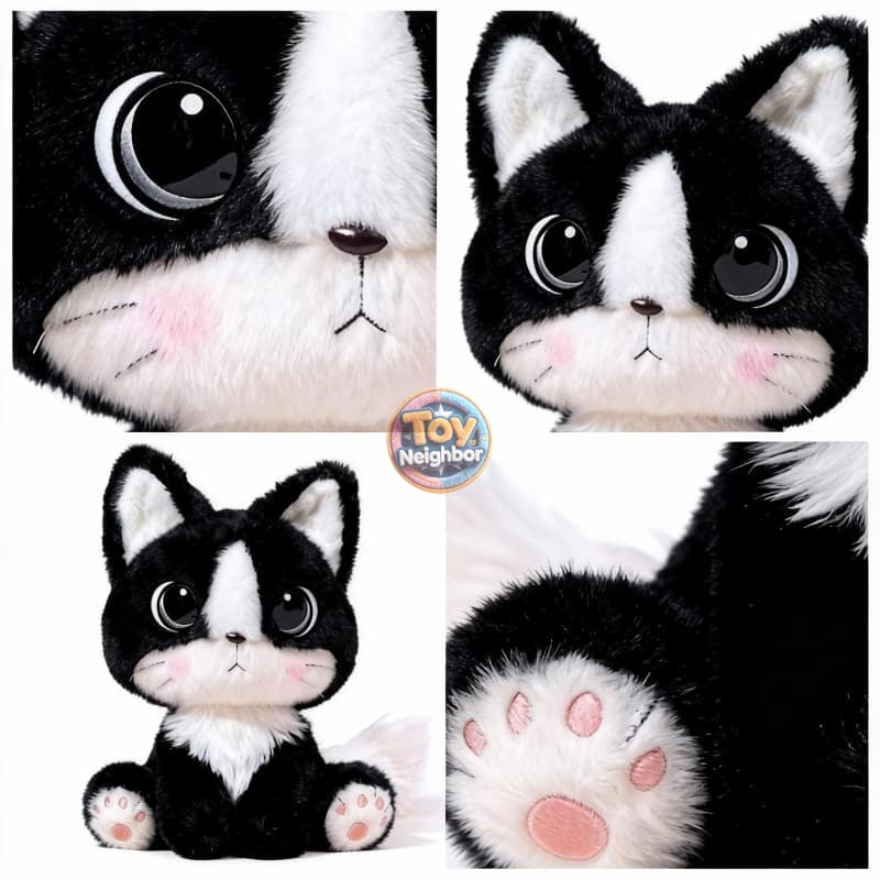 Black and white cat plushie by ToyNeighbor, featuring a cute design and measuring 9.84 inches in height.