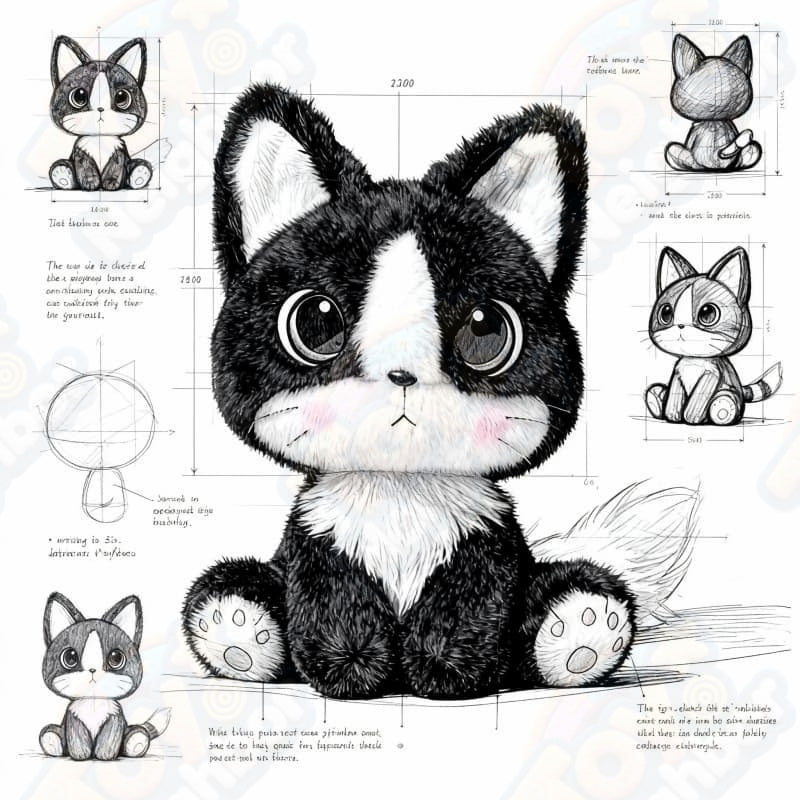 Black and white cat plushie by ToyNeighbor, featuring a cute design and measuring 9.84 inches in length.
