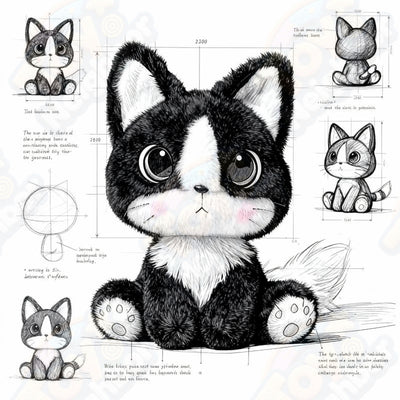 Black and white cat plushie by ToyNeighbor, featuring a cute design and measuring 9.84 inches in length.