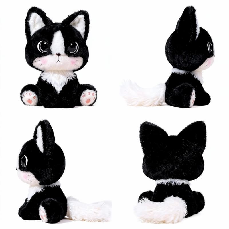 Black and white cat plushie from ToyNeighbor, 9.84 inches, featuring soft fur and a cute, cuddly design.