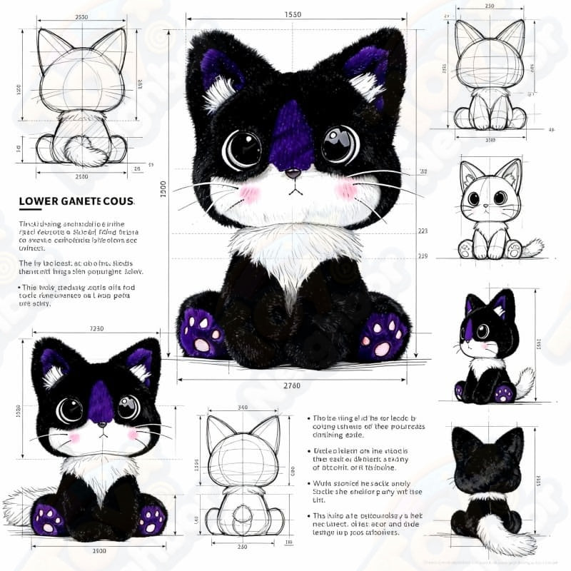 Black and white cat plushie by ToyNeighbor, 9.84 inches, featuring soft fur and a cute design.