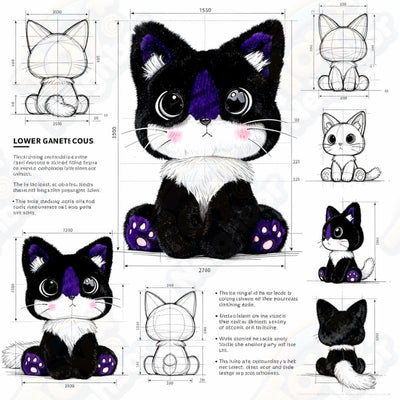 Black and white cat plushie by ToyNeighbor, 9.84 inches, featuring soft fur and a cute design.