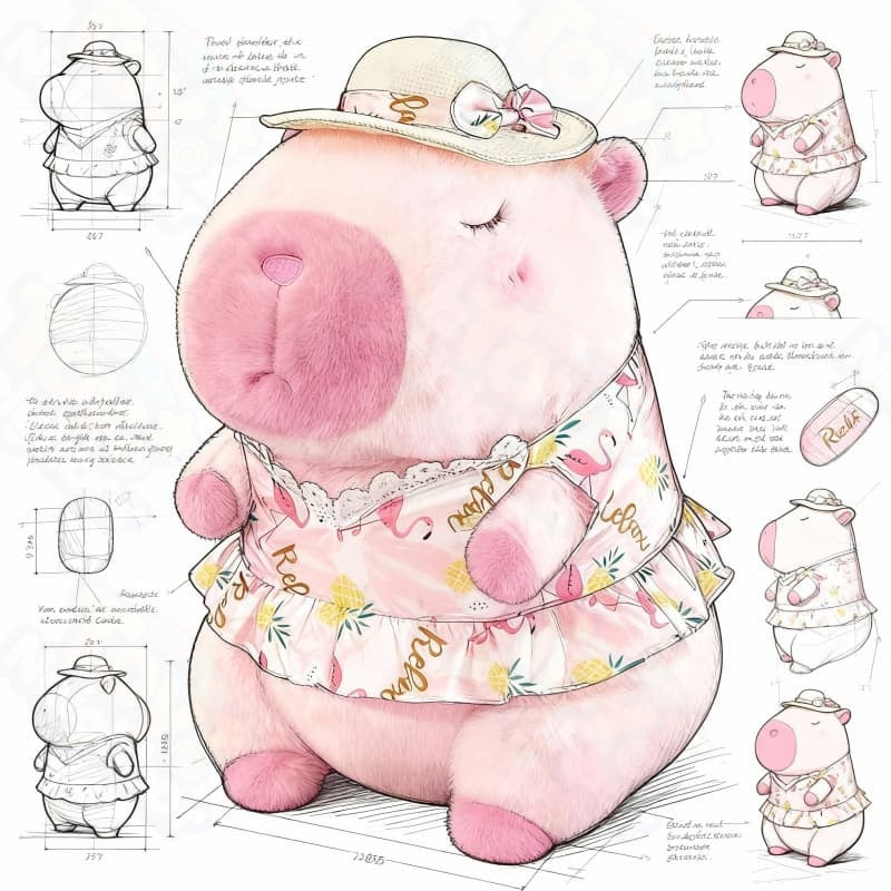 Capybara plush toy wearing a floral dress and sun hat, 11.8 inches, cute stuffed animal by ToyNeighbor.