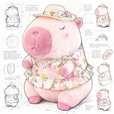 Capybara plush toy wearing a floral dress and sun hat, 11.8 inches, cute stuffed animal by ToyNeighbor.