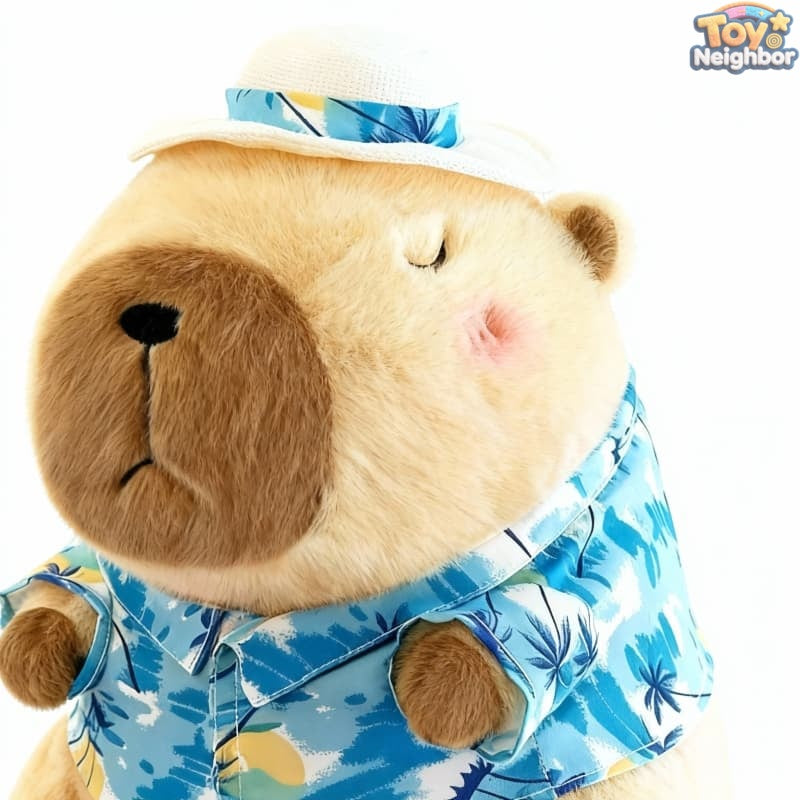 Brown capybara plushie wearing a Hawaiian shirt, 11.8 inches, cute stuffed animal from ToyNeighbor.