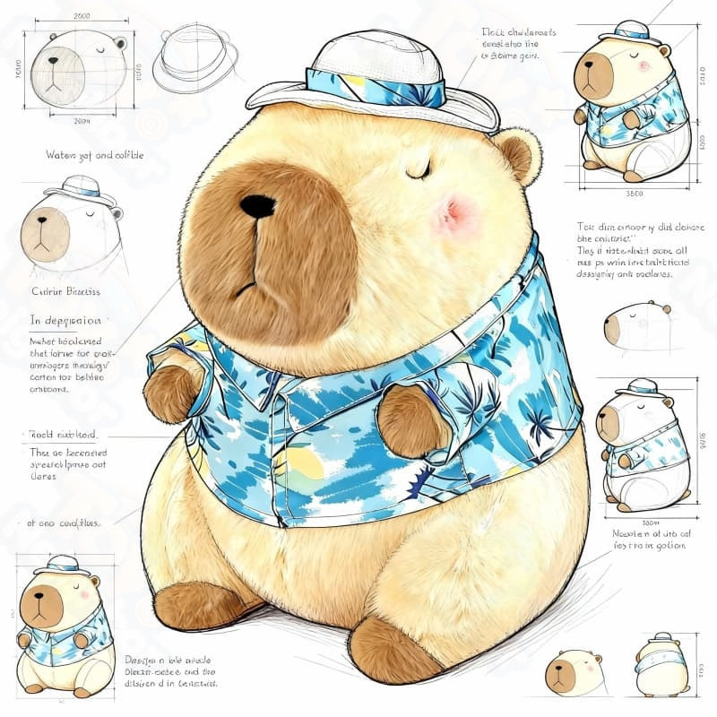 Brown capybara plushie wearing a Hawaiian shirt, 11.8 inches, from ToyNeighbor, showcasing its cute and cuddly design.