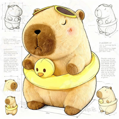 Capybara plush toy with yellow swim ring and glasses, 11.8 inches, featuring a cute and cuddly design by ToyNeighbor.