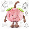 Cute smiling Apple plushie by ToyNeighbor with green stems and leaves, measuring 13-23 inches in size.