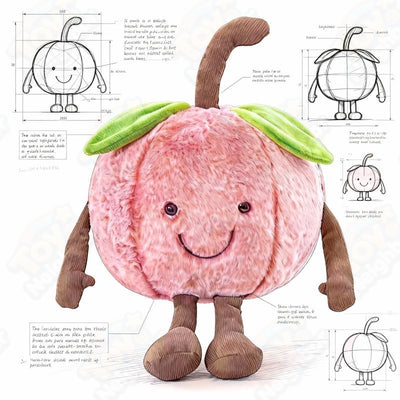 Cute smiling Apple plushie by ToyNeighbor with green stems and leaves, measuring 13-23 inches in size.