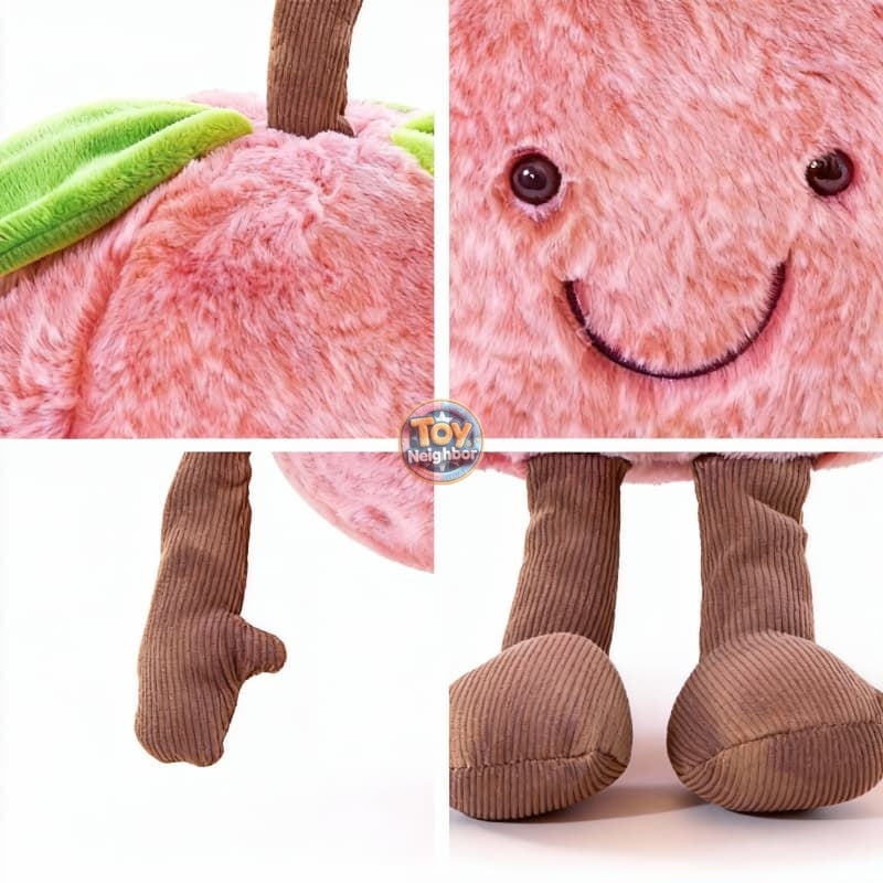 Cute smiling Apple plushie with green stems and leaves, measuring 13-23 inches, by ToyNeighbor.