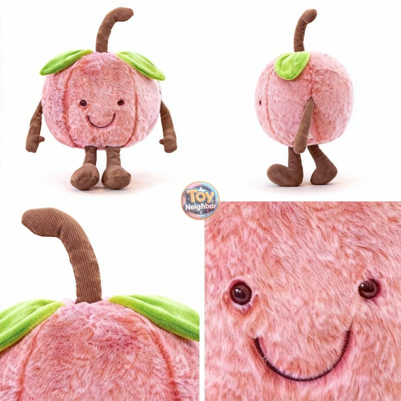 Cute smiling Apple Plushie with stems and leaves, 13-23 inches, by ToyNeighbor, showcasing vibrant colors and soft texture.