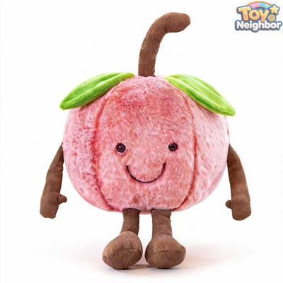 Cute smiling apple plushie with stems and leaves, 13-23 inches tall, by ToyNeighbor. Soft and cuddly fruit doll.