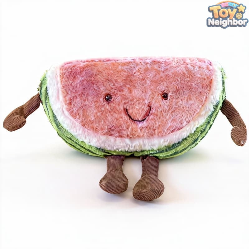 Cute watermelon-shaped plush stuffed animal by ToyNeighbor, measuring 13-23 inches, perfect for cuddling and decor.